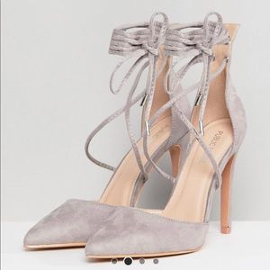 Velvet Light Grey Lace Up Pumps